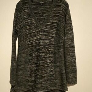 Ellen Tracy Pullover Vneck Chunky Sweater Medium Black White Heathered